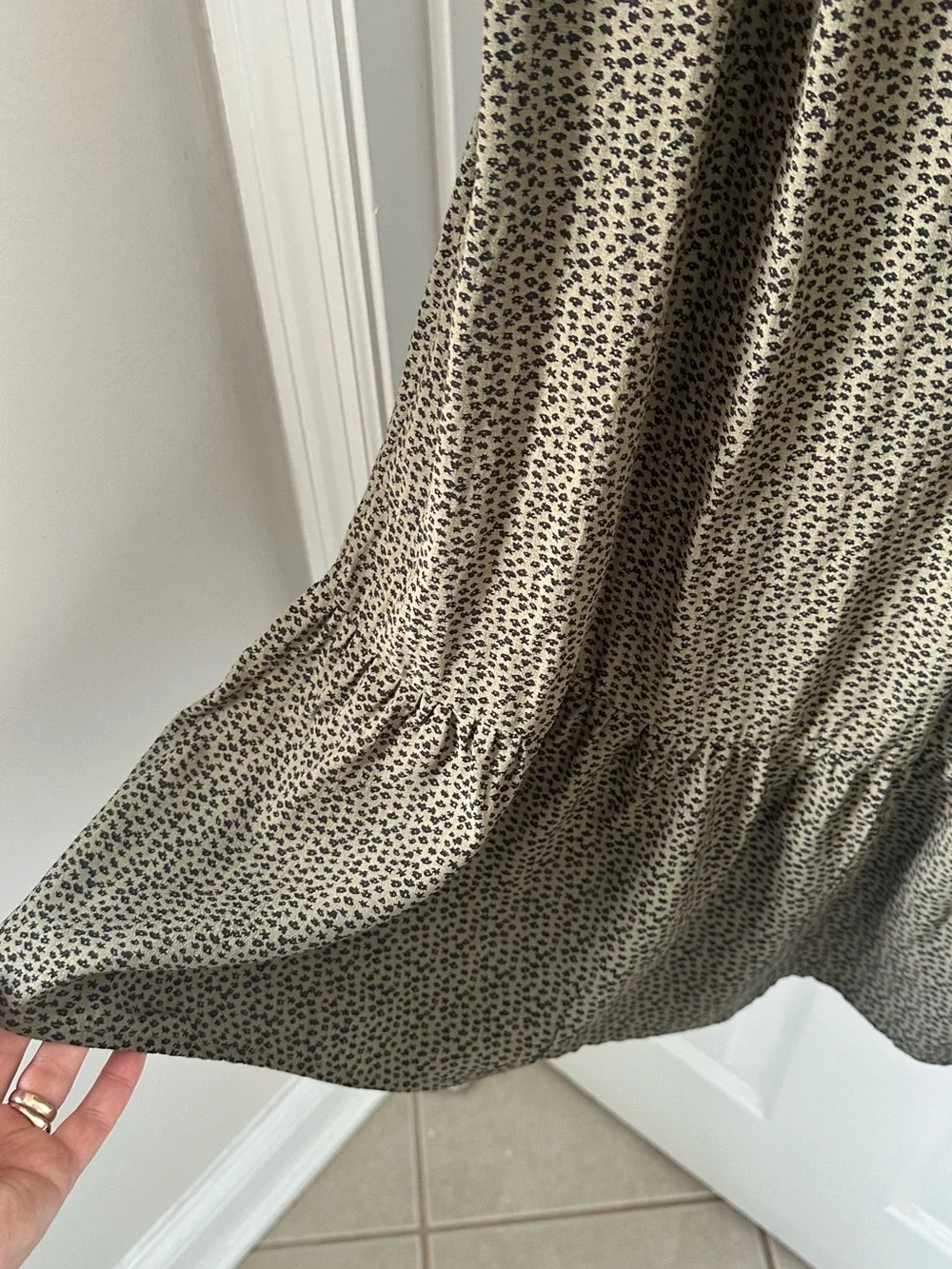 LOFT Olive Green Midi Dress with Ruffle Hem